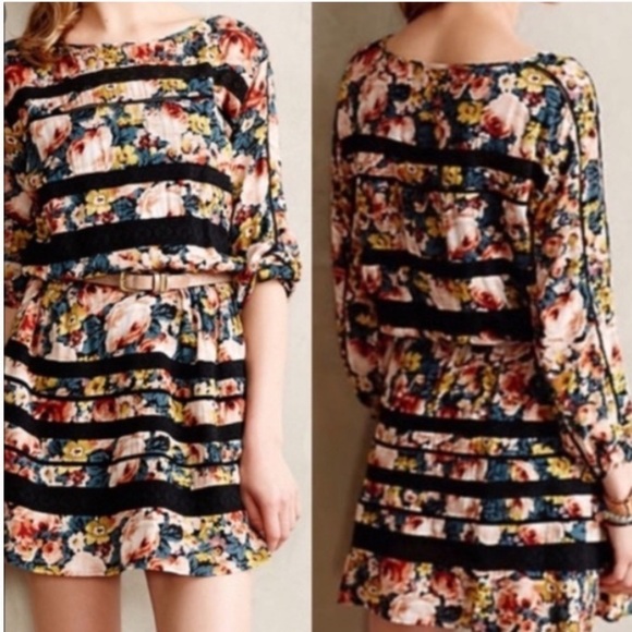 Anthropologie - Holding Horses Garden Floral Dress with Black Lace Size: Small - Picture 8 of 8